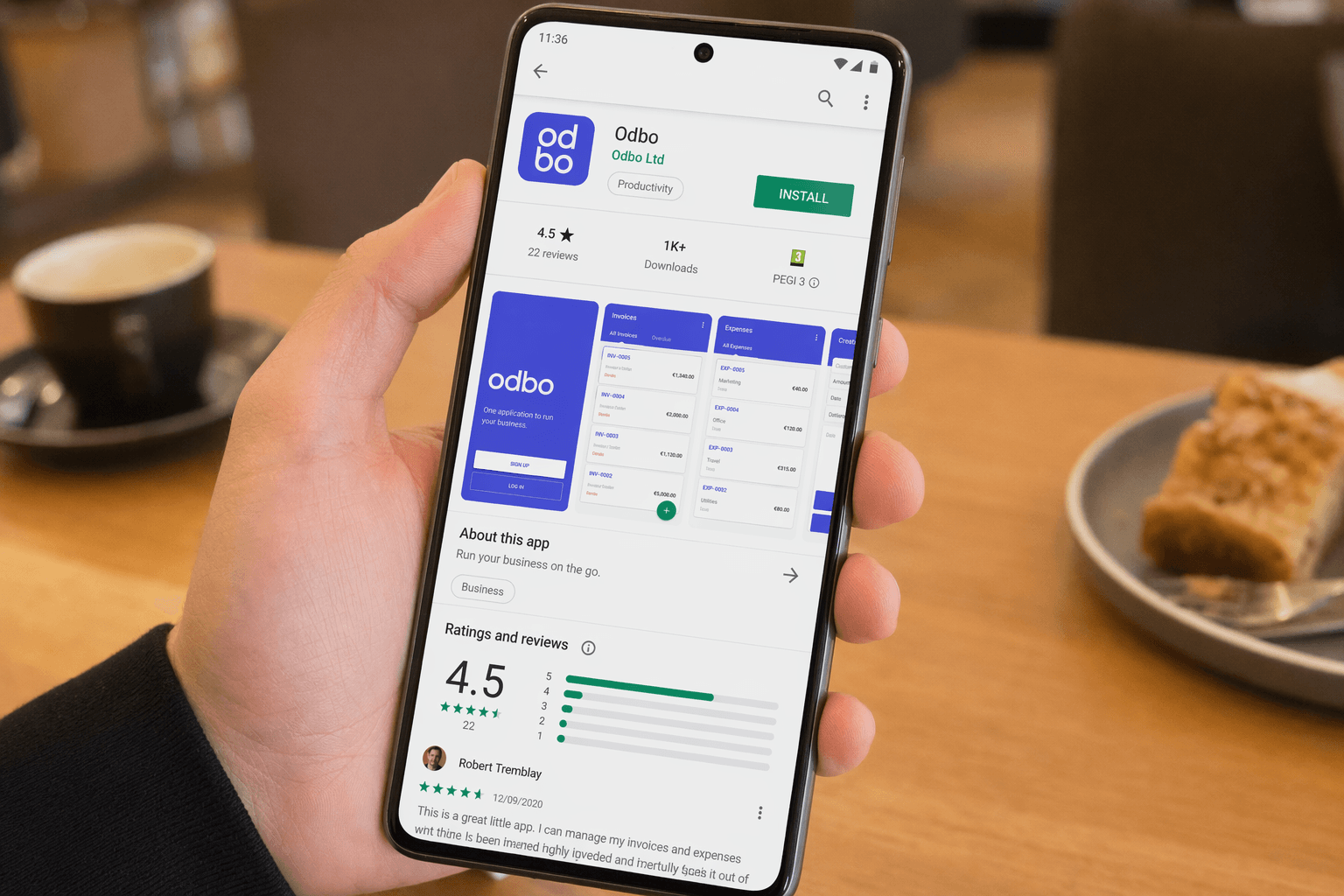 Odbo creative — Android Google Play Store page for Odbo app showing install button
