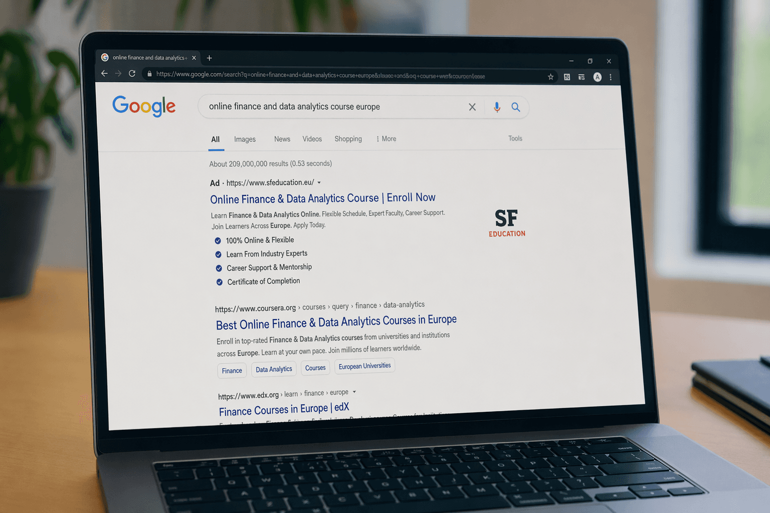 SF Education creative — four education platform ad mockups (Google, Yandex, YouTube)